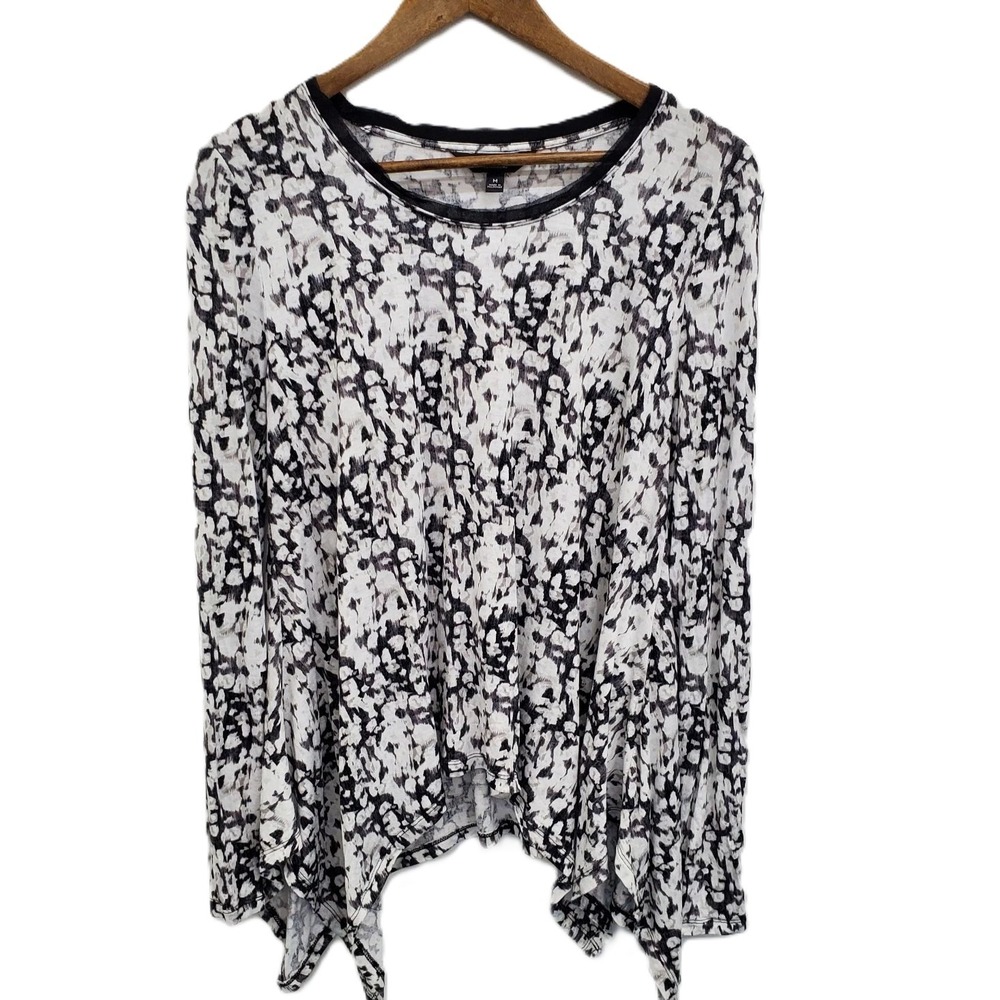 Simply Vera Vera Wang Womens M Abstract Black White Long Sleeve Handkerchief Hem